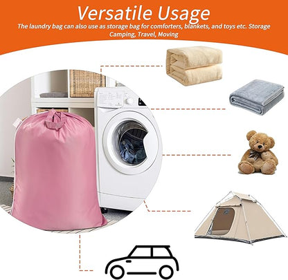 Polecasa Heavy Duty Large Laundry Bag with 130gsm Tear Resistant Fabric and Handles, Easy to Carry Durable Dirty Clothes Drawstring Bag, Perfect for College Dorm, Travel, 2 Pack 28”x36”, Pink