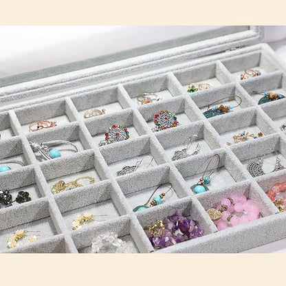 Stratalife Jewelry Organizer Jewelry Holder Storage Earring Organizer Box Tray with Lid Velvet Earring Display for Drawer 30 Grid Grey