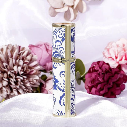 LUEXBOX Portable Perfume Bottle for Travel, Mini Refillable Perfume Dispenser, 5ml Faux Leather Leak Proof Perfume Atomizers, Blue and White Bottles Sprayer for Pocket Perfume (Blue Grass)