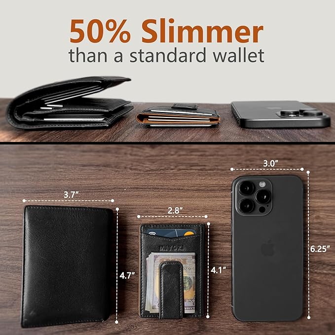 Airtag Wallet for Men- with Money Clip Gift Boxed, Magnetic Closure Slim Genuine Leather Front Pocket Wallet, 4.1"x 2.8", RFID Blocking