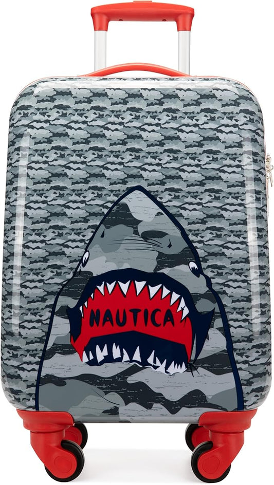 Nautica Kids Luggage - 18" Airline Approved Rolling Hardside Upright Carry-on Suitcase with Wheels (Shark Attack)