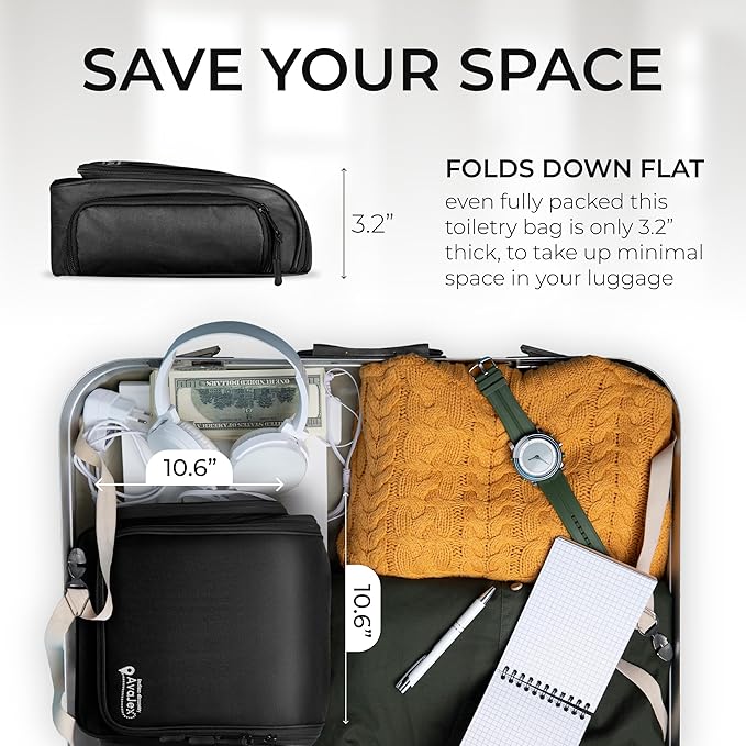 Travel Toiletry Bag for Men and Women - (10.6”x10.6”x3.2”) Large Hanging Toiletry Organizer - Waterproof Hygiene Bag with Metal XXL Swivel Hook, with Sturdy Zippers and 15 Compartments for Toiletries