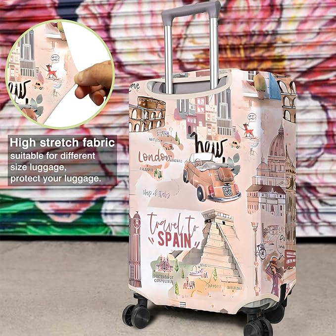 Travel Luggage Cover Suitcase Protector Fits 18-32 Inch Wheel Covers PatternedTravel Related Items Flower Luggage Protector Elastic XL