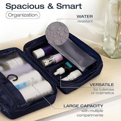 KAZAY Hanging Toiletry Bag with TSA Approved Detachable Pouch, Travel Toiletry Bag, Water Resistant, Premium Nylon, Travel Size Toiletries, Cosmetic Bag, Makeup Bag, Unisex (Navy)