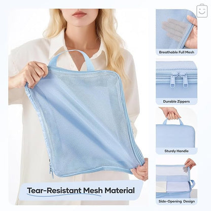 Veken 9/11 Set Compression Packing Cubes for Travel Essentials,Compressible Expandable Large Luggage Suitcase Organizer Bags for Clothing,Durable Space Saver Storage Bags(Light Blue)