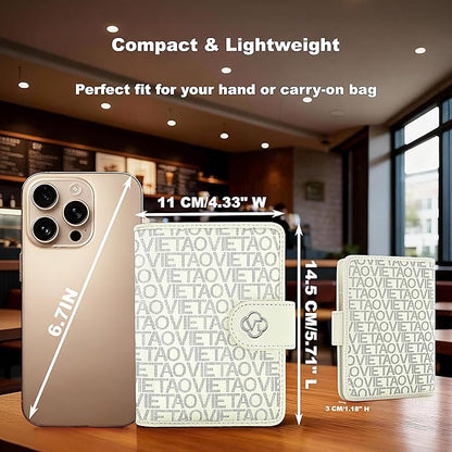 Passport Holder for Travel, RFID Blocking Leather Airtag Wallet for Women Men, Large Passport Cover Essentials Gift, Tickets, Cash, Photo, Sim Card Pen Slot - White