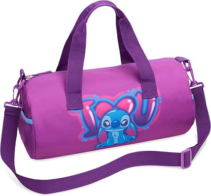 Disney Sports Duffel Bag, 15 x 7 x 7" Holdall 2 Pockets Adjustable Strap (Purple Stitch)