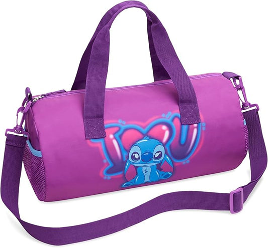 Disney Sports Duffel Bag, 15 x 7 x 7" Holdall 2 Pockets Adjustable Strap (Purple Stitch)
