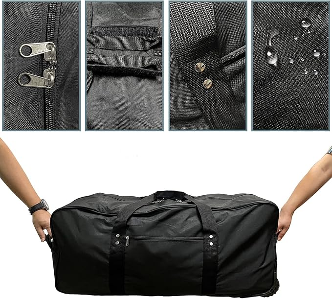 Extra large Foldable Duffle Bag with Bearing Wheels - 29"32"34"36"Heavy-Duty Water-Resistant Travel Duffel for Camping, Moving & Storage Black 600D Oxford