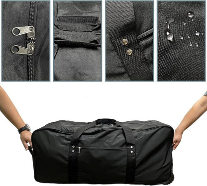 Extra large Foldable Duffle Bag with Bearing Wheels - 29"32"34"36"Heavy-Duty Water-Resistant Travel Duffel for Camping, Moving & Storage Black 600D Oxford