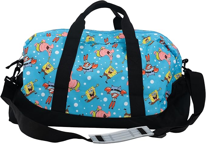 SpongeBob Duffle Bag, 16 inch Travel Sleepover Weekender Bag for Girls & Boys, Blue