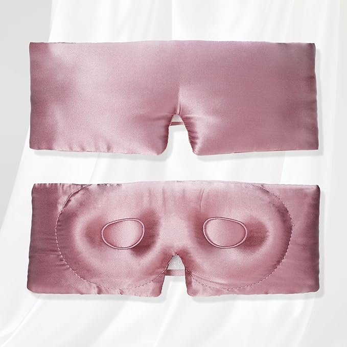 VOCOSTE 22 Momme Pure Silk Sleep Mask with Travel Pouch, 3D Contour Adjustable Blindfold for Side Sleepers, Eyelash Protecting for Natural Lashes & Extensions, Bean Pink