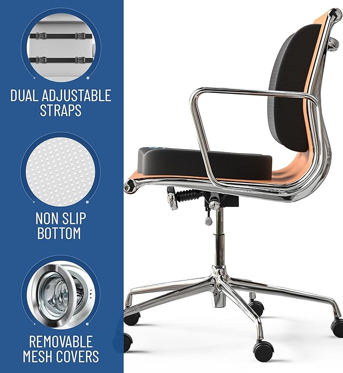 Everlasting Comfort Doctor Recommended Memory Foam Seat Cushion for Office Chairs & Car - Ergonomic Office Desk Accessories - Cushions for Tailbone Pain Relief, Sciatica & Back Support Pillow