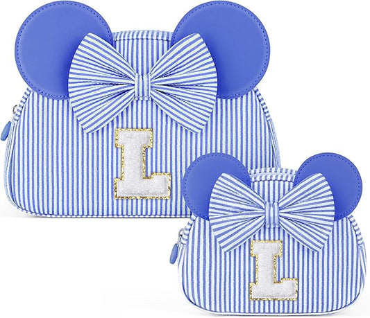 Initial Travel Makeup Bag for Girls | Cosmetic Bags | Kids Teen Girl Gifts | Birthday Gifts for Girls | Travel Makeup Bag | 6 7 8 9 10 11 12 13 Years Old Girl Gift - Blue L