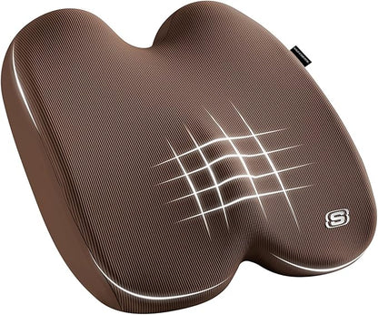 Skechers Memory Foam Seat Cushion,Ribbed Fabric Office Chair Cushion for Tailbone Pain Relief,Butt Pillow for Office Chair,Car Seat Cushion,Long Sitting Office Workers,and Car Drivers,Brown