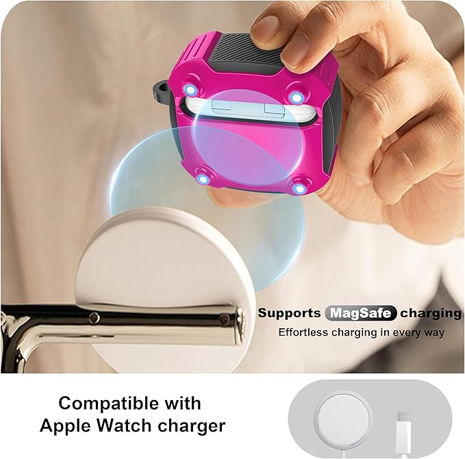 RFUNGUANGO for AirPods 4th Generation Case, 2024 New Space Theme Case. Compatible with AirPods 4th Generation, with Locking Feature, Military Grade Drop Protection, Works with MagSafe.Rose Red