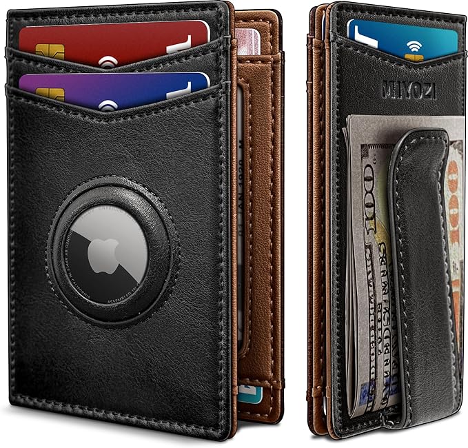 Airtag Wallet for Men- with Money Clip Gift Boxed, Magnetic Closure Slim Genuine Leather Front Pocket Wallet, 4.1"x 2.8", RFID Blocking