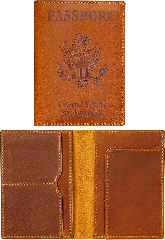 HIFA Leather Passport Holder, Handmade Passport Cover with Card and Ticket Slot - Genuine Leather, Elegant Design, Easy Access - Passport Case, Passport Wallet, Passport Holder