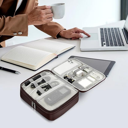 SELLYFELLY Electronics Travel Organizer, Double Layer Cable Organizer Bag Watreproof Electronics Accessories Storage Bag for Cord, Charger, Phone, Power Bank, Kindle, Hard Drive