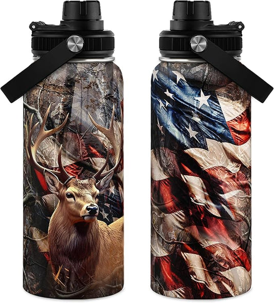 Hunting Water Bottle 32oz - Stainless Steel Insulated Bottles with Lid - Hunting Presents for Men Dad Husband Papa, Hunters Gift for Birthday Christmas Fathers Day