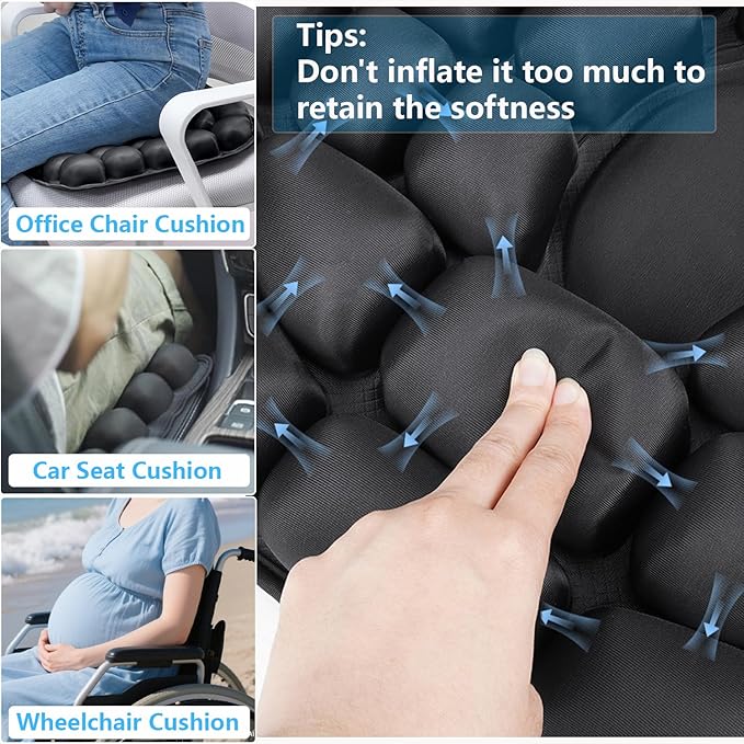 Travel Seat Cushion U-Shape Airplane Seat Cushion for Long Flights 3D Air Inflatable Pressure Relief Cushion for Hemorrhoid and Tailbone Pain Relief in Car, Air Travel, Office Chairs, Home Living
