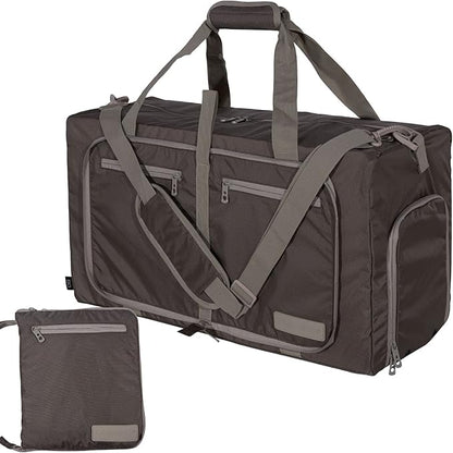 LEGEND 60L Foldable Duffle Bag for Travel - Packable Duffle Bags w/Shoe Compartment - Tear Resistant Collapsible Duffel Bags for Traveling - Lightweight Folding Duffel Bag for Men & Women -Chocolate
