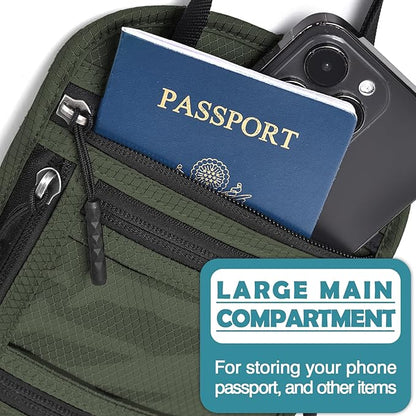 RFID Blocking Travel Neck Wallet–Hidden Passport Holder & Anti-Theft Money Pouch for Men & Women, Lightweight Concealed Travel Organizer with Adjustable Strap Secure Document