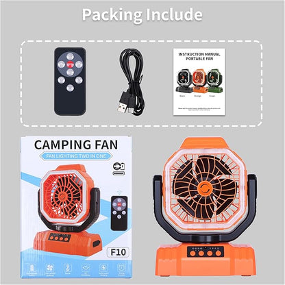 AVV 20000mAh High Speed Portable Camping Rechargeable Fan with Remote Control, Battery Powered with Auto Oscillating with Camping Essentials Accessories for Outdoor, Beach, Patio, Tent, Orange