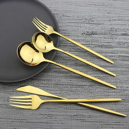 Shiny Gold Silverware Set, JASHII 20-Piece Stainless Steel Satin Finish Flatware Set, Kitchen Utensil Set, Mirror Polished Tableware Cutlery Set for Home and Restaurant, Dishwasher Safe