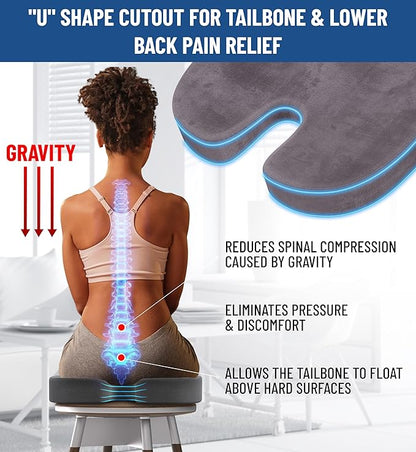 Everlasting Comfort Doctor Recommended Memory Foam Seat Cushion for Office Chairs & Car - Ergonomic Office Desk Accessories - Cushions for Tailbone Pain Relief, Sciatica & Back Support Pillow