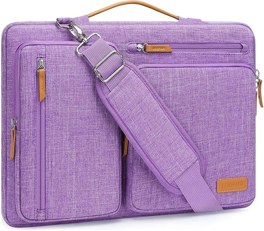 MOSISO 360 Protective Laptop Shoulder Bag,15 inch Computer Bag Compatible with MacBook Air M4 M3 M2/Pro A1990 A1707, Dell XPS Plus,Side Open Messenger Bag with 4 Zipper Pockets&Handle, Lilac