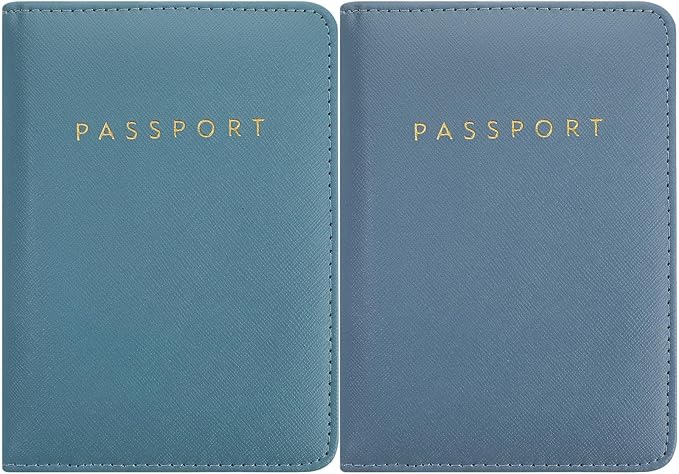 Frienda 2 Pieces Bridal Passport Covers Holder Waterproof Leather Holder Covers Travel Wallet Passport Case for Women and Men