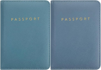 Frienda 2 Pieces Bridal Passport Covers Holder Waterproof Leather Holder Covers Travel Wallet Passport Case for Women and Men