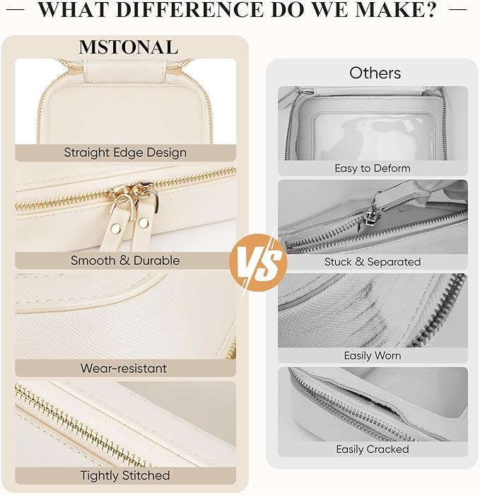 Clear Makeup Bag, Travel Toiletry Bag Cosmetic Case for Women, Waterproof Portable Small Make Up Skincare Pouch with Zipper, Compact Car Organizer Bag for Essentials, Mini Size, Beige