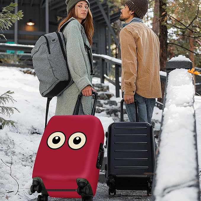 ANNA QUEEN Funny Cartoon Eyes Luggage Cover, Red Suitcase Protector with Cute Big Eyes Design, Travel Suitcase Cover for 24-26 Inch Luggage, Stretchable & Washable Spandex Travel Accessories