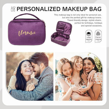 Personalized Name Makeup Bags - Monogrammed Gift for Women Girls Cosmetic Bag with Zipper Gift Ideal for Teen Girls Women Birthday Friend Mom (Purple)