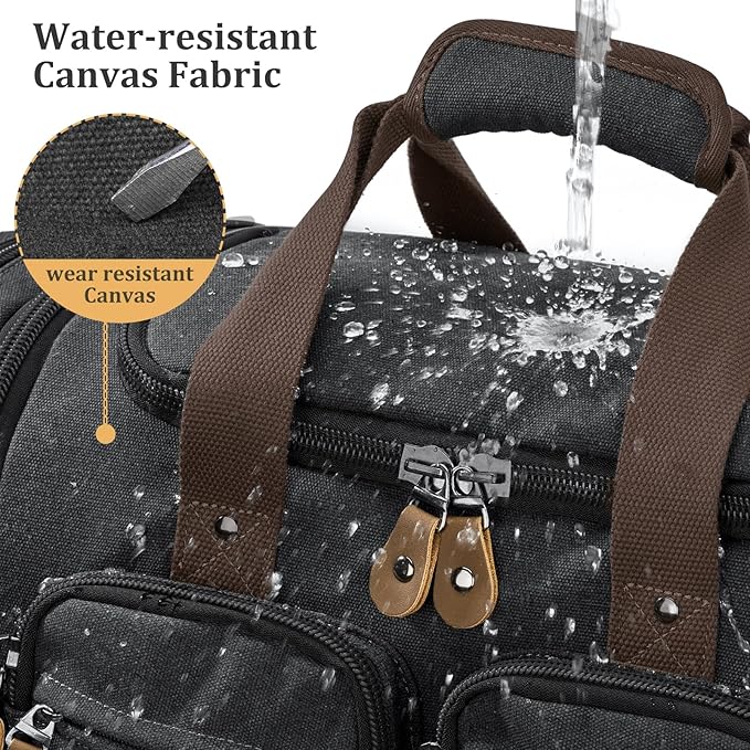 Gonex Canvas Duffle Bag for Travel, Expandable Water Resistant 60L Carry on Duffel Overnight Weekender Gym Bag with Wet Dry Separation Pocket & Suitcase Handle Sleeve, Dark Grey