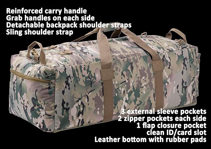 Large Military Duffle Bag Tactical Gear Load Out Bag Deployment Cargo Bag Travel Sports Equipment Duffel Luggage Bag with Backpack Straps 90L