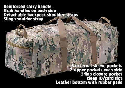 Large Military Duffle Bag Tactical Gear Load Out Bag Deployment Cargo Bag Travel Sports Equipment Duffel Luggage Bag with Backpack Straps 90L