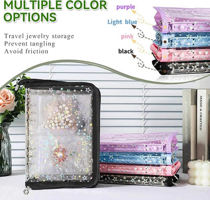 Jewelry Organizer Case Travel Clear Earring Organizer Case Transparent Jewelry Storage Book with Clear Zippered Jewelry Pouch (Black, with 48 Pcs large Jewelry Pouches)