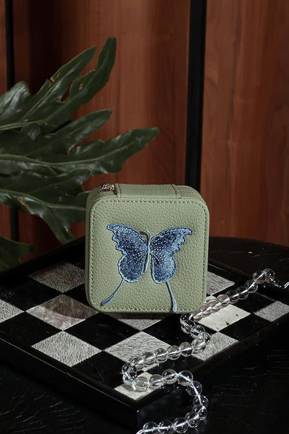 S.Leaf Travel Jewelry Organizer Boxes for Women Small Portable Necklace Earrings Bracelet Rings Travel Case Best Friend Birthday Gifts for Women Trendy (Butterfly_Fadegreen_Gray)