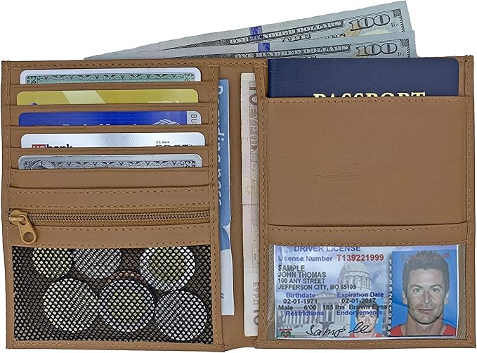 Light Brown RFID Genuine Leather Passport Wallet