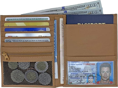 Light Brown RFID Genuine Leather Passport Wallet
