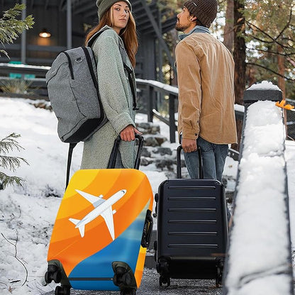 ANNA QUEEN Airplane in the Sky Luggage Cover, Minimalist Airplane & Orange Design, Stretchable, Washable Travel Sleeve for 20-34 Inch Luggage