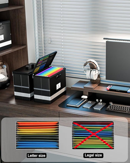 Oterri 2 Pack Fireproof Document Box With Lock, Portable File Safe Box Fireproof Waterproof For Letter Files, Collapsible Fireproof File Box With Handle Black