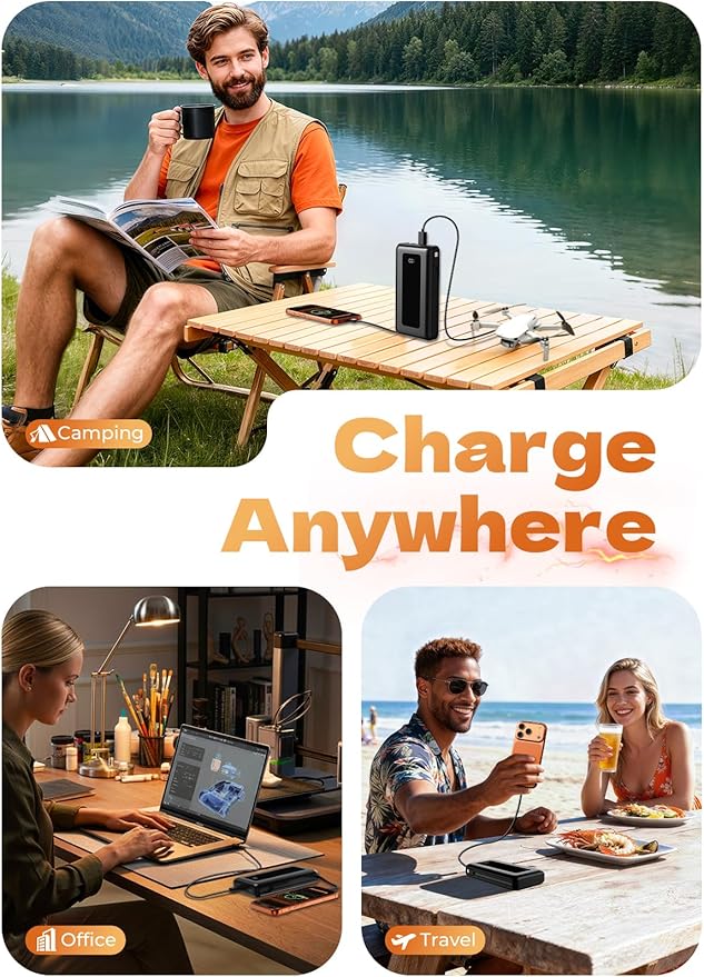 Portable Charger Power Bank, 50000mAh Battery Pack with Built-in Cables, PD 22.5W Fast Charging & Flashlight, Travel Camping Essential, Large Capacity Portable Phone Charger for iPhone, Samsung, iPad