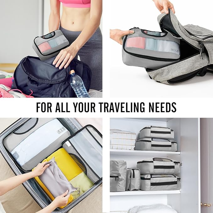 Veken 8 Set Packing Cubes for Travel Essentials, Suitcase Organizer Bags in 4 Sizes, Carry-On Luggage Accessories with Large Laundry & Hanging Toiletry Bag, Must-Have for Airplane, Road Trip & Camping