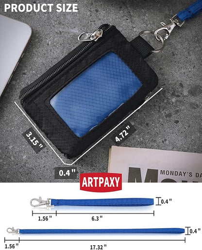Minimalist Wallet For Mens Womens, Keychain RFID Blocking Zipper Small Wallet with ID Window 2 Lanyards,Water Resistant Travel Cash Card Coin Case Boys Girls