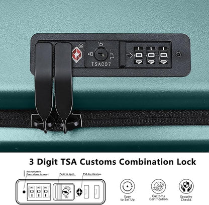 28 Inch Luggage with Spinner Wheels & TSA Lock, Expandable PC Hardside Large Checked Luggage with Top Opening, Durable Lightweight Rolling Suitcase, Green