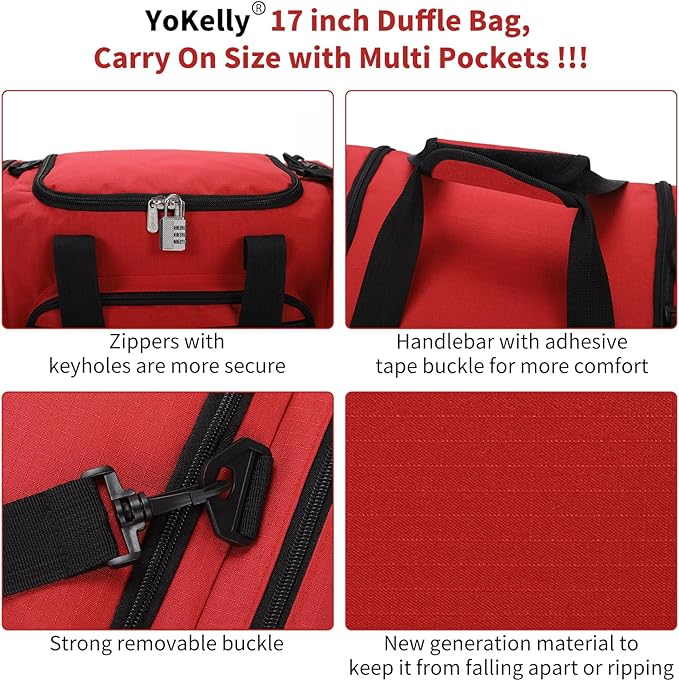 Small Duffel Bag 17 inch Carry On Weekender Bag for Travel Gym Sport (17x10x9 in) - Red